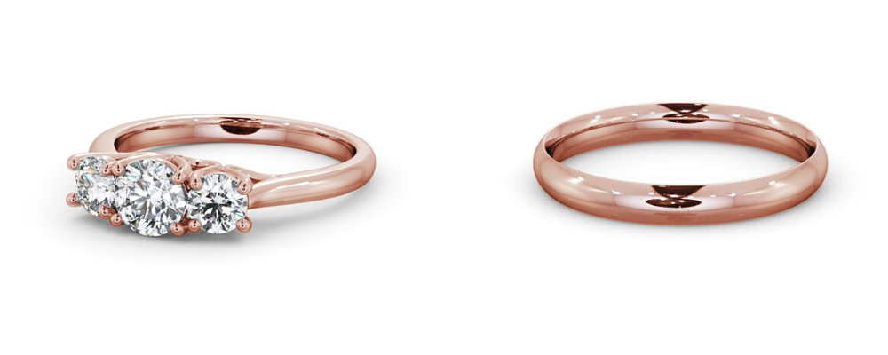 Pair a trilogy ring with a plain wedding band